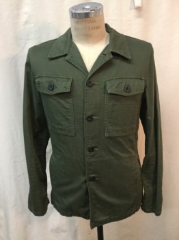 Mens, Casual Jacket, JUNK DE LUXE, Olive Green, Cotton, Solid, S, Military Style, Button Front, Open Collar, 2 Patch Pockets with Button Down Flaps