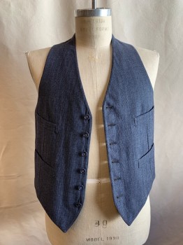 Mens, 1940s Vintage, Suit, Vest, CURLEE CLOTHES, Gray, Navy Blue, Lt Blue, Wool, Stripes, Single Breasted, 4 Pockets, 6 Buttons, Satin Back