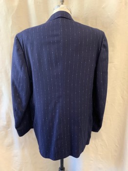 GORDON'S, Navy Blue, White, Wool, Stripes - Pin, Peaked Lapel, Double Breasted, 4 Buttons, 3 Pockets