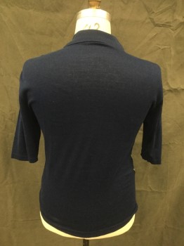 Mens, Sweater, DUFFER, Navy Blue, Tan Brown, Dk Red, Green, Lt Blue, Cotton, Stripes, Grid , L, Pullover, Short Sleeves, Stripe Front with Green Grid Overlay, Solid Navy Collar Attached, Solid Navy Short Sleeves/Back/Waistband, Ribbed Knit Crew Neck/Waistband * Red Stain Front Right*