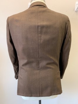 Mens, 1960s Vintage, Suit, Jacket, CURLEE CLOTHES, Brown, Black, Wool, Check - Micro , 44R, Single Breasted, Notched Lapel, 2 Buttons, 3 Pockets, Green Lining,