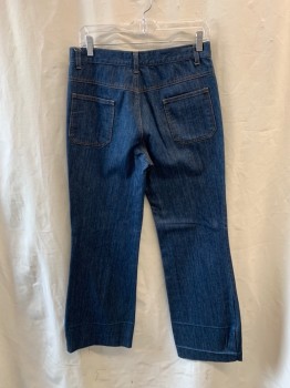 Mens, Jeans, NL, Denim Blue, Cotton, 28/32, Top Pocket, 1 Penny Pocket, Zip Front, 1 Button Closure, Brown Stitching
