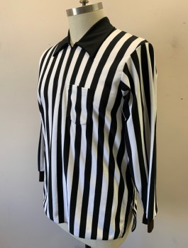 Unisex, Referee Shirt, BRISTOL PRODUCTS, Black, White, Nylon, Polyester, Stripes - Vertical , XXL, Long Sleeves, Pullover, Solid Black Collar Attached, Zipper at Neck, 1 Patch Pocket