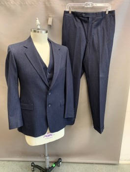 GIVENCHY, Navy Blue, White, Wool, Stripes - Pin, Notched Lapel, Single Breasted, Button Front, 2 Buttons, 3 Pockets, Double Back Vent