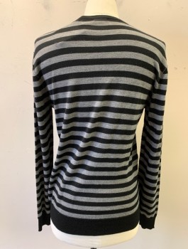 Mens, Pullover Sweater, ATM, Gray, Black, Wool, Stripes - Horizontal , M, Knit, L/S, Crew Neck