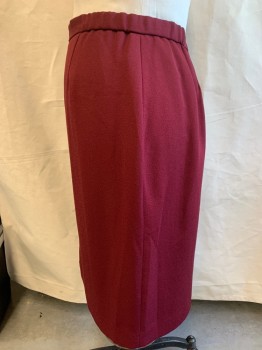 N/L, Wine Red, Polyester, Solid, Polyester Crepe, Straight, Elastic Side Waist, Back Zipper,