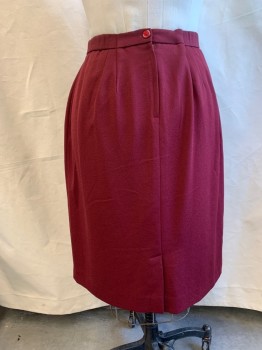 N/L, Wine Red, Polyester, Solid, Polyester Crepe, Straight, Elastic Side Waist, Back Zipper,