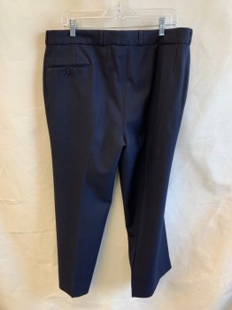 Mens, 1970s Vintage, Suit, Pants, YVES SAINT LAURENT, Navy Blue, Wool, Plaid-  Windowpane, 38/29, Slant Pockets, Zip Front, Flat Front, 2 Welt Pockets at Back
