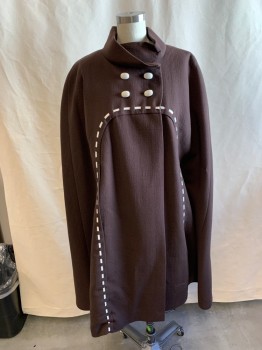 Womens, Cape/Poncho, PETROZILLIA, Dk Brown, White, Polyester, Rubber, Solid, Dots, S, 4 White Buttons, White Rubber Stitch Details, 2 Hidden Armholes,