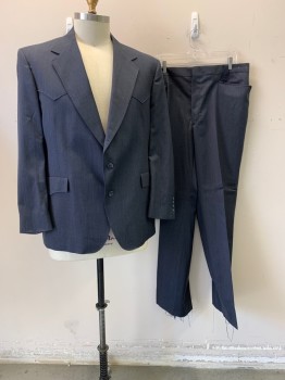 WARREN SEWELL, Dk Gray, Wool, Western Style. Notched Lapel, Single Breasted, Button Front, 2 Buttons, 2 Pockets