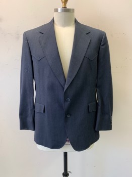 Mens, Suit, Jacket, WARREN SEWELL, Dk Gray, Wool, 44R, Western Style. Notched Lapel, Single Breasted, Button Front, 2 Buttons, 2 Pockets