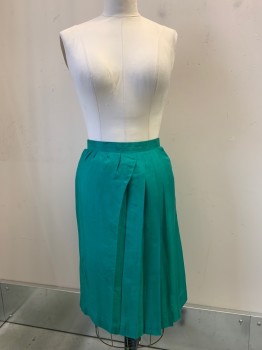 Womens, Skirt, NO LABEL, Emerald Green, Polyester, Solid, W28, Pleated, Back Zipper