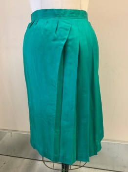 Womens, Skirt, NO LABEL, Emerald Green, Polyester, Solid, W28, Pleated, Back Zipper