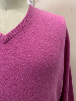 Mens, Pullover Sweater, JOS A. BANK, Orchid Purple, Cashmere, Solid, XL, V-N, L/S