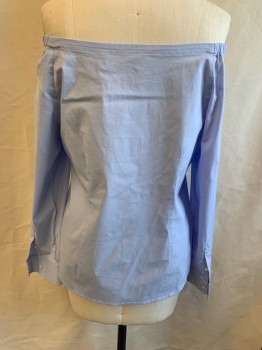 Womens, Blouse, THEORY, Sky Blue, Cotton, Elastane, Solid, L, Off the Shoulder, Elastic at Neckline, Button Front, Long Sleeves