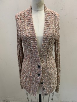 Womens, Sweater, RAG & BONE, Multi-color, Synthetic, Speckled, S, L/S, Button Front, 5 Metal Buttons, Variegated Yarn, Slubs, Large Knotted Knit