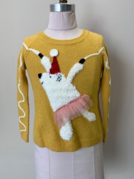 Childrens, Sweater, TUCKER/ TATE, Yellow, White, Red, Pink, Cotton, Polyester, Holiday, 5, L/S, Crew Neck, Dancing Polar Bear Print