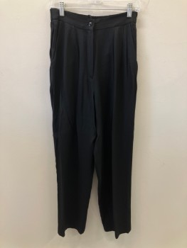 Womens, 1980s Vintage, Suit, Pants, DANI MAX, Black, Rayon, Acetate, Solid, H: 38, W: 28, Pleated Front, Elastic Waist Band, Side Pockets, Zip Front,