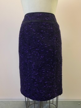 Womens, Skirt, Below Knee, NANETTE LEPORE, Black, Purple, Acrylic, Nylon, 2 Color Weave, 4, Pencil Skirt, Vertical Seams, Back Zipper, Back Pleat