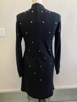 N/L, Black, Acrylic, Solid, Mock Neck, L/S, Back Zip, Diamond Studs, Ribbed Neck And Cuffs, Side Pockets, Shoulder Pads