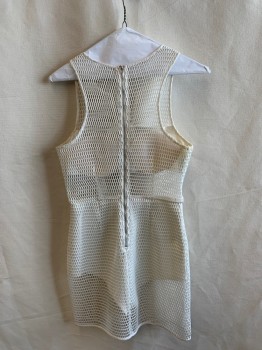 Re Named, White, Polyester, Solid, Sleeveless, Woven Hole Pattern, Zip Back,