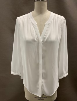 Womens, Blouse, NYDJ, White, Polyester, Solid, PS, Button Front, 3/4 Sleeves, No Collar, V-N, Pleats At Back Neck, Light Gathers At Shoulder, Multiples