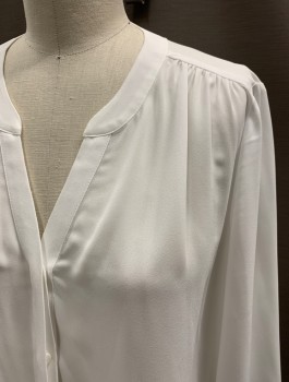 Womens, Blouse, NYDJ, White, Polyester, Solid, PS, Button Front, 3/4 Sleeves, No Collar, V-N, Pleats At Back Neck, Light Gathers At Shoulder, Multiples