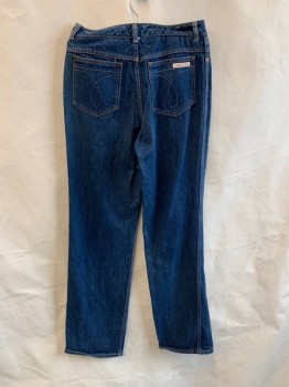Mens, Jeans, CALVIN KLEIN, Denim Blue, Cotton, 30/34, Top Pockets, Zip Front, 2 Patch Pockets at Back, Brown Stitched Loop Design on Back Pockets