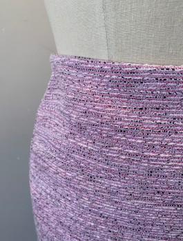 CECE, Lilac Purple, Lt Pink, Black, Red, Poly/Cotton, Speckled, Horizontal Ribbed Texture, Pencil Skirt, Knee Length, Invisible Zipper in Back