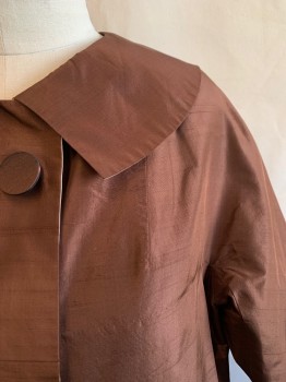 N/L, Brown, Champagne, Silk, Solid, REVERSIBLE, C.A., Button Front, 3 Brown Buttons on Brown Side, 3 Champagne Buttons on Other Side, 2 Pockets on Both Sides *Rust Stains on Champagne Side*