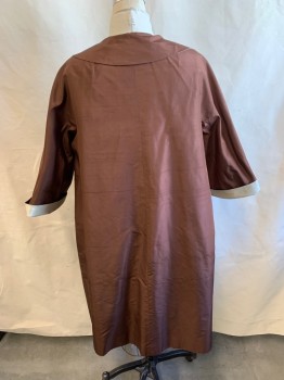 Womens, Coat, N/L, Brown, Champagne, Silk, Solid, B44, REVERSIBLE, C.A., Button Front, 3 Brown Buttons on Brown Side, 3 Champagne Buttons on Other Side, 2 Pockets on Both Sides *Rust Stains on Champagne Side*
