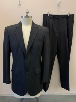 JOS. A. BANK, Black, Gray, Wool, Stripes - Pin, 2 Buttons, Single Breasted, Notched Lapel, 3 Pockets
