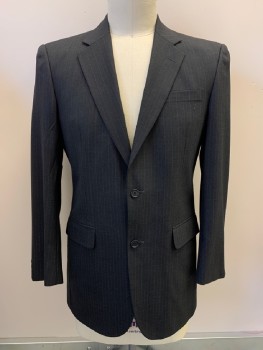 JOS. A. BANK, Black, Gray, Wool, Stripes - Pin, 2 Buttons, Single Breasted, Notched Lapel, 3 Pockets