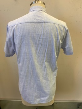 Mens, Casual Shirt, Coastaoro, Lt Blue, White, Cotton, 2 Color Weave, L, S/S, Button Front, Collar Attached