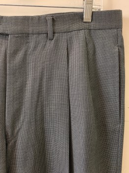 ZEGNA, Black, Gray, Wool, 2 Color Weave, Pleated Front, Zip Fly, Bttn. Closure, 5 Pockets, Belt Loops, Cuffed