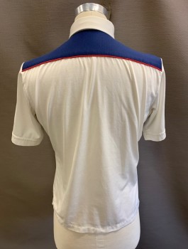 NL, White, Navy Blue, Red, Synthetic, Color Blocking, S/S, 3 Bttns, Chest Pocket, Piping Edges **Small Black Stains On Hem