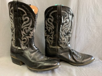Mens, Cowboy Boots , DAN POST, Black, Leather, 13, White Top Stitch on Shaft
