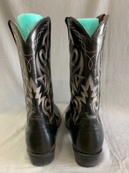 Mens, Cowboy Boots , DAN POST, Black, Leather, 13, White Top Stitch on Shaft