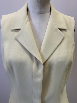KENAR, Lt Yellow, Polyester, Acetate, Solid, Button Front, Collar Attached, Notched Lapel, Top Pockets,