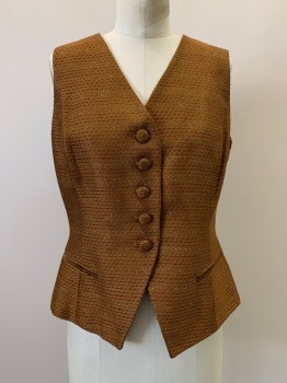 Womens, Vest, CHRISTIAN DIOR, Copper Metallic, Red, Black, Wool, Polyester, Triangles, 8, Button Front, V Neck, Top Pockets, Back Tie
