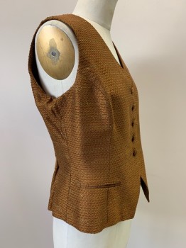 CHRISTIAN DIOR, Copper Metallic, Red, Black, Wool, Polyester, Triangles, Button Front, V Neck, Top Pockets, Back Tie