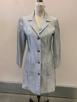 Womens, Sci-Fi/Fantasy Coat/Robe, NL, Silver, Synthetic, 4, White & Black Windowpane Mesh, C.A., Single Breasted, B.F., 2 Pckts, Belted Back, Multiples