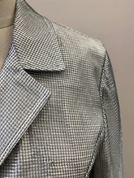 Womens, Sci-Fi/Fantasy Coat/Robe, NL, Silver, Synthetic, 4, White & Black Windowpane Mesh, C.A., Single Breasted, B.F., 2 Pckts, Belted Back, Multiples