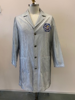 Mens, Coat, NL, Silver, Synthetic, C: 44, White & Black Windowpane Mesh, C.A., Single Breasted, B.F., 2 Pckts, "Washington Institute For Science And Knowledge" Blue Breast Patch, Belted Back, Multiples
