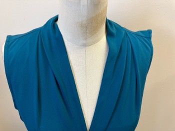 Womens, Shell, CALVIN KLEIN, Teal Green, Polyester, Spandex, Solid, M, Slvlss, V-N, Pullover