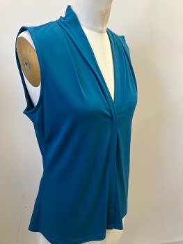 Womens, Shell, CALVIN KLEIN, Teal Green, Polyester, Spandex, Solid, M, Slvlss, V-N, Pullover