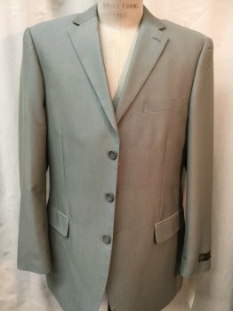 Mens, Suit, Jacket, CARAVELLI, Sage Green, White, Polyester, Viscose, Birds Eye Weave, 42 R, 3 Buttons,  3 Pockets, Pin Dot Weave
