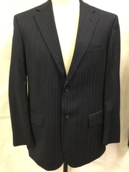 Mens, Suit, Jacket, NAUTICA, Midnight Blue, Gray, Wool, Stripes - Pin, 42R, Single Breasted, 2 Buttons,  Notched Lapel, 3 Pockets,
