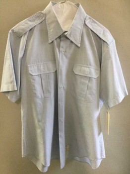 Mens, Fire/Police Shirt, FLYING CROSS, Ice Blue, Cotton, Polyester, N17, Button Front, Short Sleeve,  Collar Attached, Epaulets,