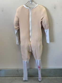 Unisex, Fat Padding, J&M COSTUMERS, Beige, White, Spandex, Solid, W 32, C 38, Full Body with Long Sleeves, Full Legs, White Legs and Forearms, Center Back Zipper,  Zipper at Crotch **Dirty & Blood Stained at Leg Openings